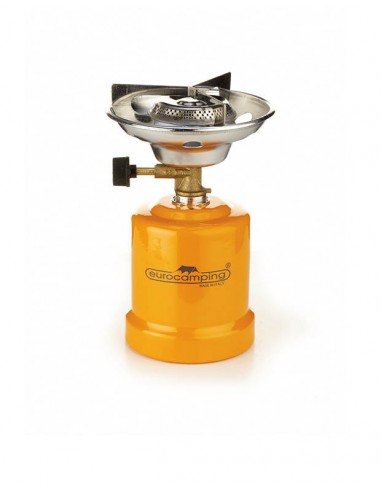 Fornello per cartuccia gas butano 190g Eurocamping, Diametro 120 mm, Base in metallo arancio, Omologazione CE, MADE IN ITALY