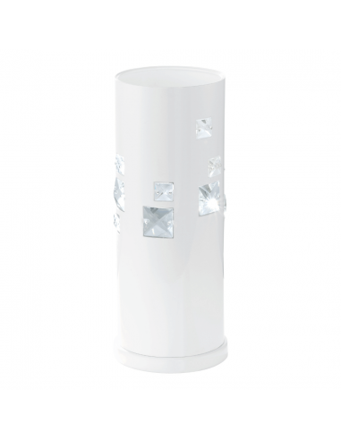 Lampada da tavolo Eglo Pigaro 92661 in metallo bianco impreziosita da cristalli trasparenti, 1 E27, Cilindro, Base bianca, IP20
