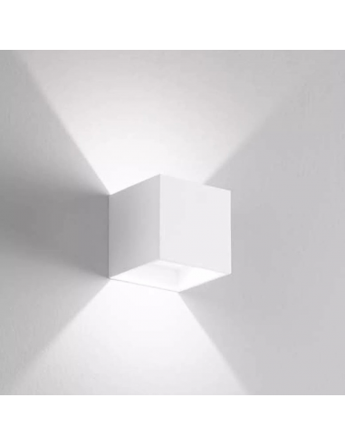 Isyluce 916N-21 Lampada da parete Cubo Bianco biemissione, Sistema LED Sostituibile 6W, Luce naturale, 750 Lumen, IP54