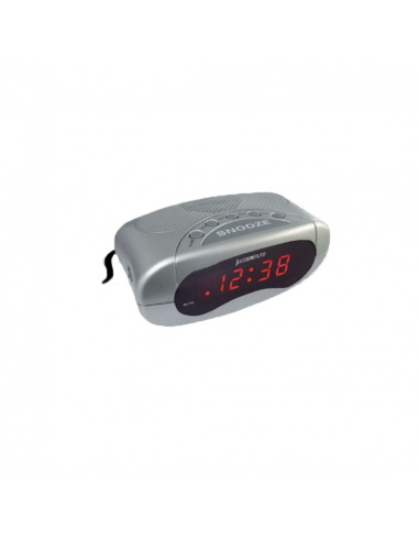 Lowell EH49101S Sveglia digitale Silver con numeri rossi, Rimando sveglia di 5 minuti, Display 24 ore, Silenziosa, 24 ore, 220V