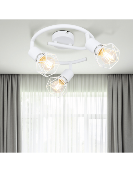 Globo Xara 54802W-3 Lampada da soffitto con diffusore a gabbia, Bianco, Orientabili, 3 E14, Struttura in metallo, Moderno