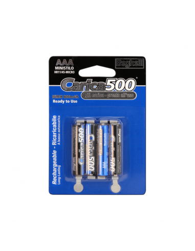 Beghelli 8852 Batterie ricaricabili Mini Stilo AAA 800 mAh 1,2V, Confezione da 4 pezzi, Pronte all'uso