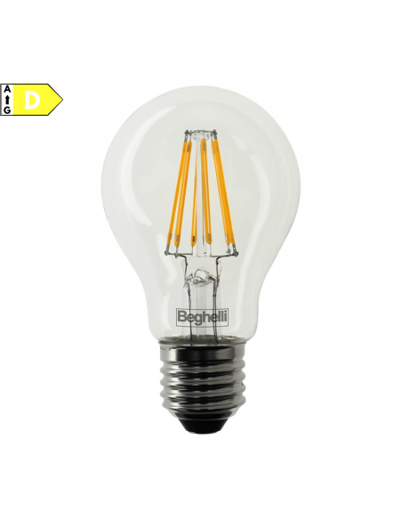 Beghelli Zafiro 56402 Lampada LED 7W E27 Vintage Trasparente, Luce Calda, 2700K, Resa 70W, 1000 Lumen, Goccia, Luce a 360 Gradi