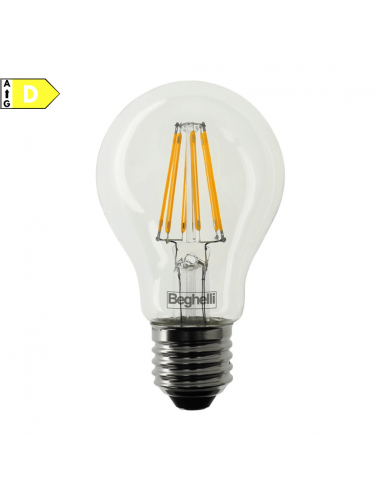 Beghelli Zafiro 56177 Lampada LED 7W E27 Vintage Trasparente, Luce Naturale, 4000K, Resa 70W, 1000 Lumen, Goccia, Luce 360 Gradi