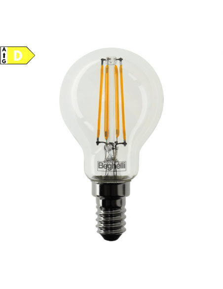 Beghelli Zafiro 56455 Lampada LED 6W E14 Trasparente, Luce calda, 2700K, Resa 810 Lumen, Sfera, Apertura luce 360 Gradi, Vintage