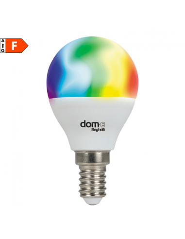 Beghelli Dome 60013 Lampadina Wi-Fi RGB E14 5W con App, 16 Milioni di colori, Luce calda-bianca, Comandabile da remoto, Sfera