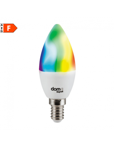 Beghelli Dome 60014 Lampadina Wi-Fi RGB E14 5W con App, 16 Milioni di colori, Luce calda-bianca, Comandabile da remoto, Smart