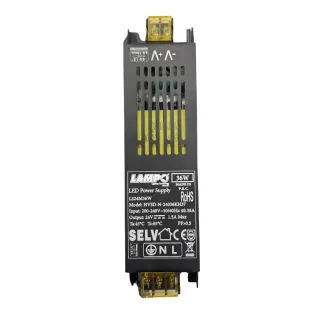 Lampo LS24M36W Trasformatore 24V 36W, Realizzato in Alluminio Nero, IP20