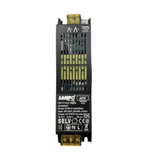 Lampo LS24M60W Trasformatore 24V 60W, Realizzato in Alluminio Nero, IP20