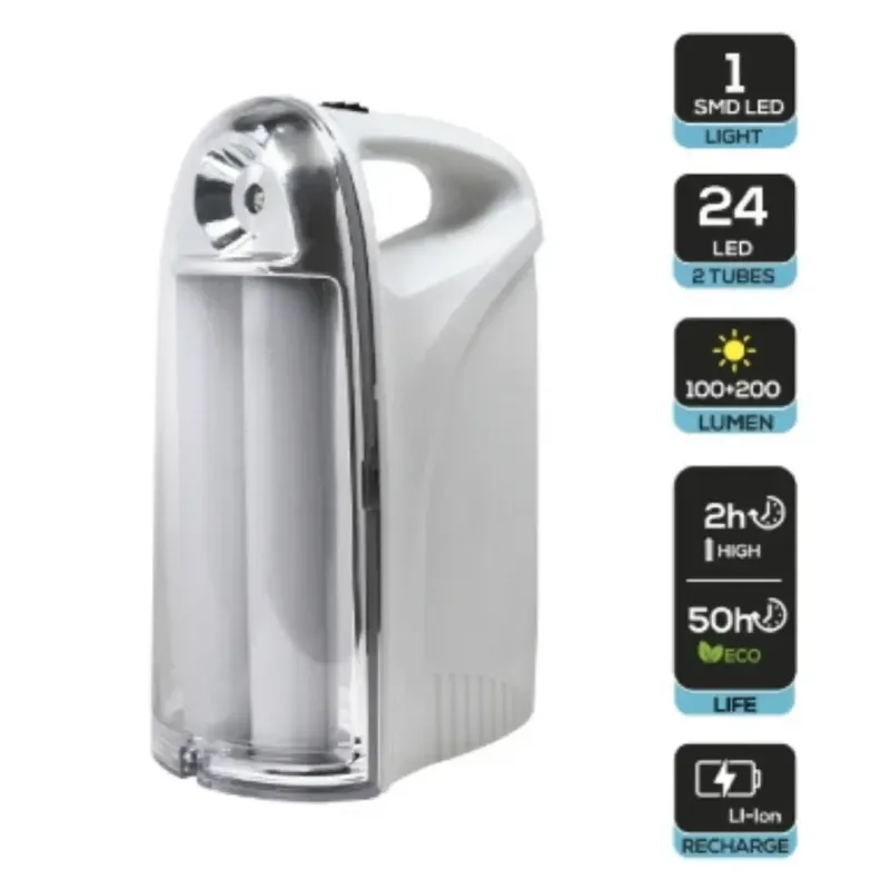 FAEG FG24766 Lampada Emergenza Ricaricabile, Autonomia fino a 50 ore, 24 LED, IP20, 2 Luminosità