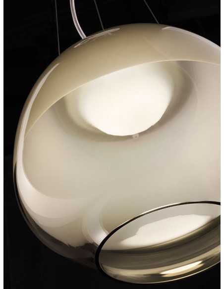 Sospensione Vistosi Mirage SP con vetro soffiato Bianco e Trasparente, Sistema LED Integrato 19,5W, Luce Calda, MADE IN ITALY