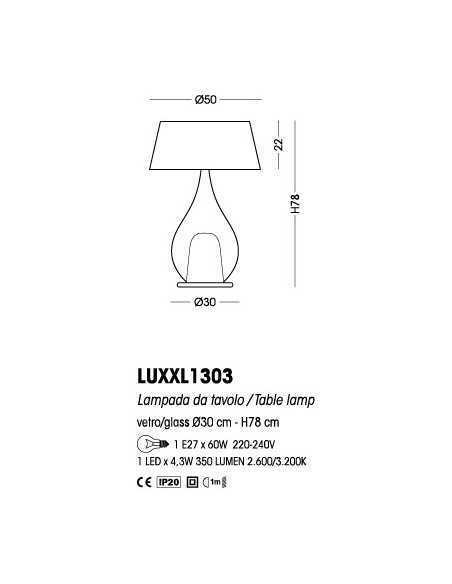 Cangini e Tucci Zoe LUXXL1303 Lampada da tavolo con vetro di murano Trasparente e paralume, 1 E27, Diametro 30 cm, MADE IN ITALY