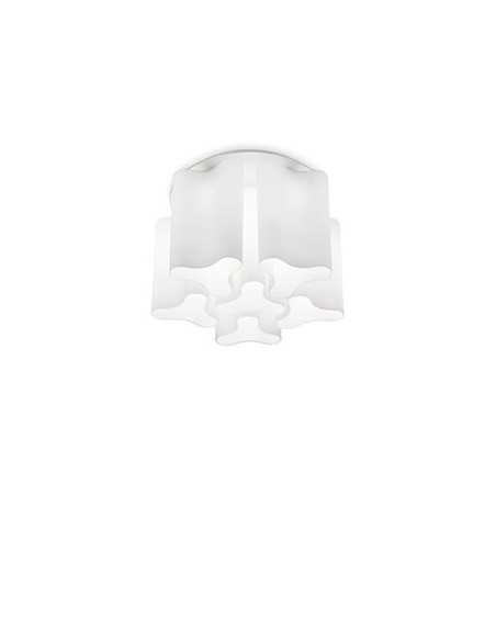 Plafoniera Ideal Lux Compo PL6 con diffusori in vetro bianco ondulato, 6 E27, Struttura in metallo bianco, Diametro 54 cm