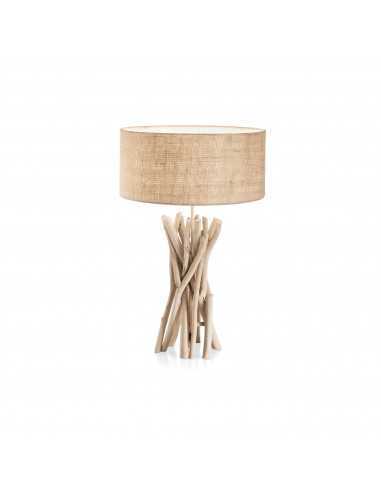Lume da tavolo in legno naturale chiaro Ideal Lux Driftwood TL1 con paralume rivestito in tessuto, 1 E27, Altezza 520 mm