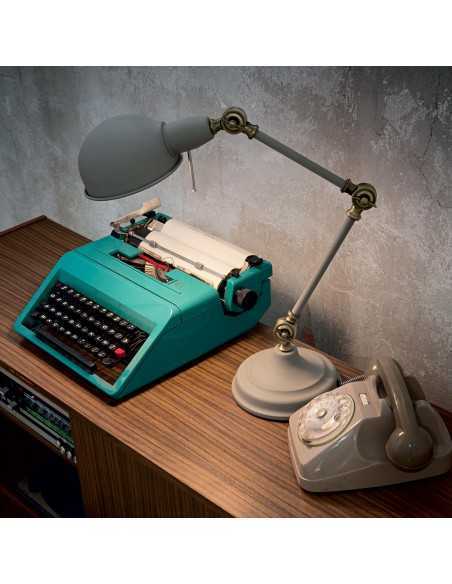 Lampada da scrivania Vintage Ideal Lux Truman TL1, 1 E27, Bianca, Braccio snodato con raccordi metallo brunito, Cavo in tessuto