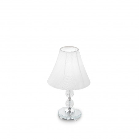 Lume classico da comodino Ideal Lux Magic TL1 Mini con base e corpo luce in cristallo molato, Paralume bianco in tessuto, 1 E27