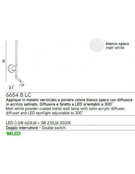 Applique moderno orientabile fino a 300° bianco Perenz Ramon 6654BCL, 2 Sistemi LED Integrati da 6W e 3W, Luce calda Coppolav.it