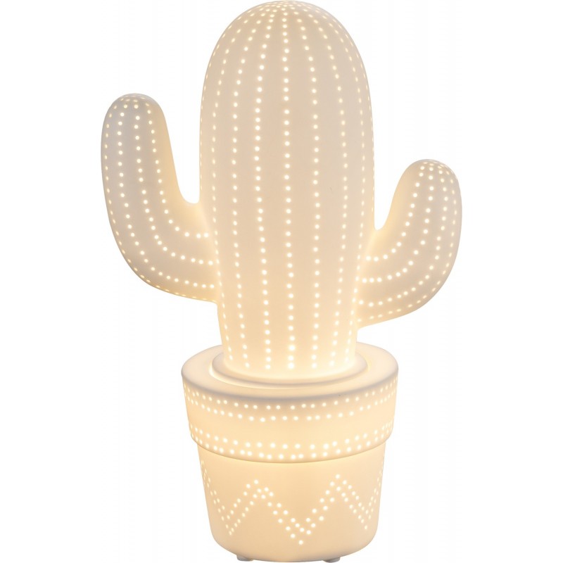 Lampada da comodino o tavolo a forma di cactus in porcellana Globo Lighting 22804, Bianco, Interruttore su filo, 1 E14, Moderna