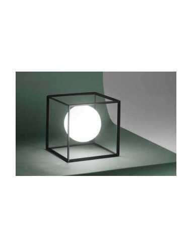 Lampada da tavolo o comodino Nero opaco a forma di cubo con diffusore sferico in vetro Perenz Cube 6692 N, 1 G9: Coppolav.it