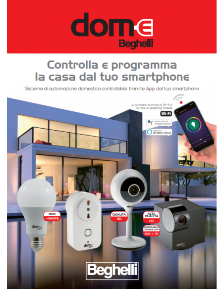Beghelli Dome 60007 Presa Schuko Wi-Fi Smart con App, Presa 10A Schuko, Comandabile da remoto, Misura consumi, 3680W