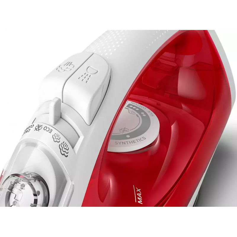 Ferro da stiro con piastra antiaderente Philips GC1742/40, Sistema Anti calcare Calc-Clean, 2000W, Vapore fino a 25g/min, Rosso