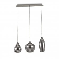 Sospensione Ideal Lux Soft SP3 composta da 3 pendenti di forma diversa, 3 E14, Diffusore in vetro fumè, Altezza regolabile