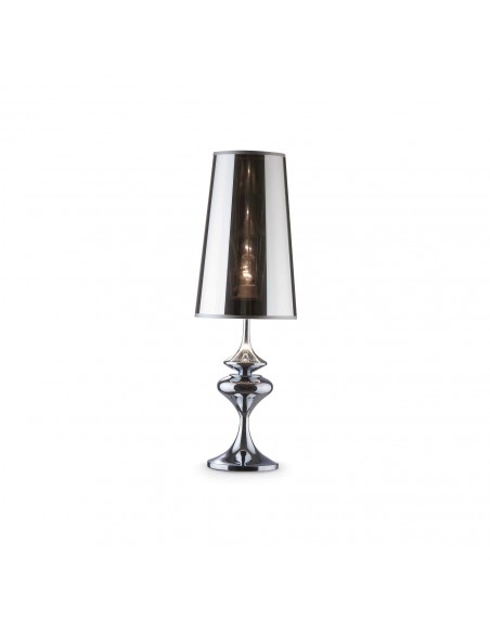 Lampada da tavolo Ideal Lux Alfiere TL1 Big con paralume in PVC cromo semi trasparente, 1 E27, Corpo in metallo cromo